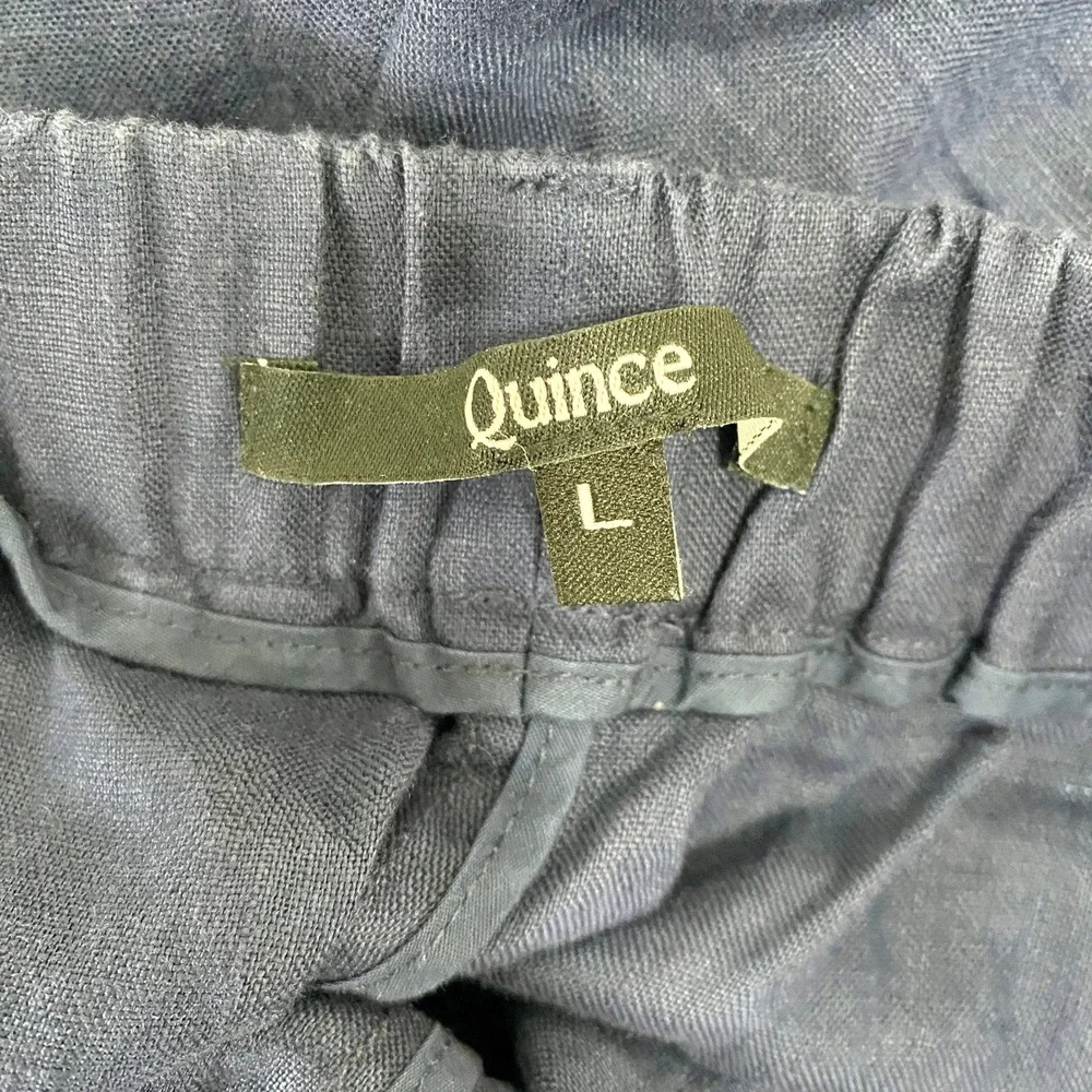 Quince 100% European Linen‎ Pants Navy Blue Elastic Waist Wide Leg Large